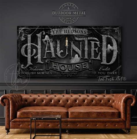 Haunted House Metal or Canvas Sign Personalize 